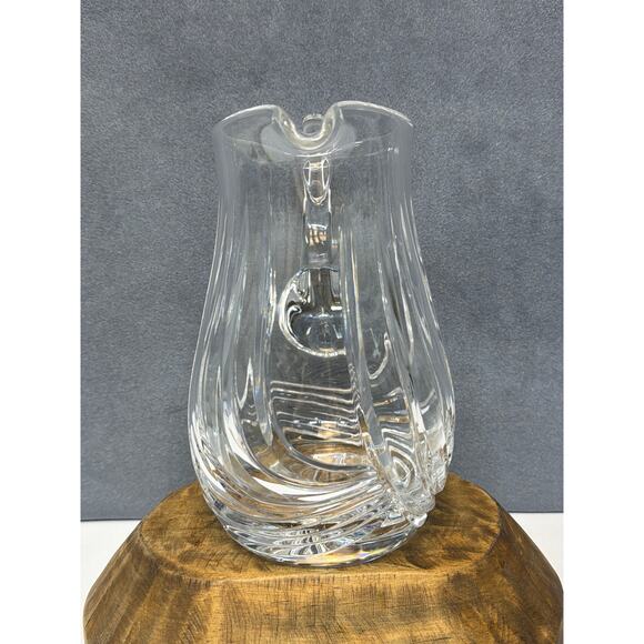 Vintage Lead Crystal Heavy Clear Pitcher Swirled Pattern ~ 8" - Picture 2 of 10
